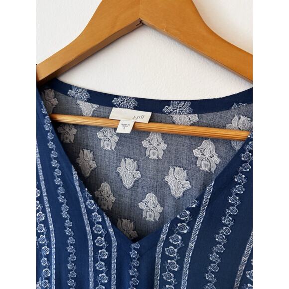 J. Jill Top Small Blue Tunic Flouse Indian Print Slit Side Lagenlook Boho Blouse - Picture 3 of 11